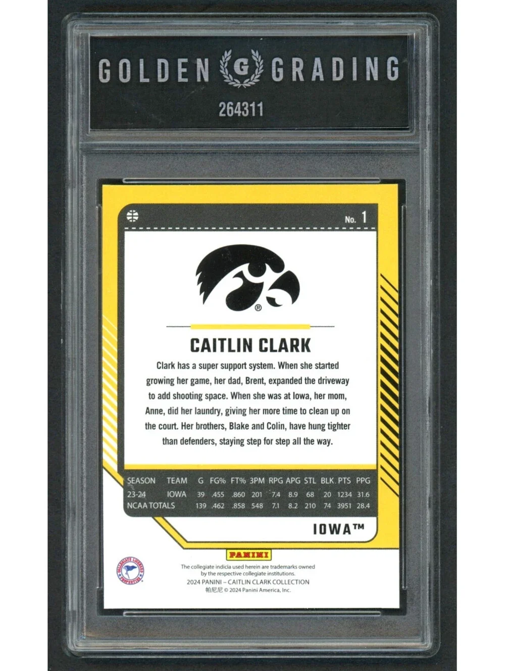 2024 Panini Caitlin Clark Collection Donruss Caitlin Clark #1 (RC) Graded Mint 9